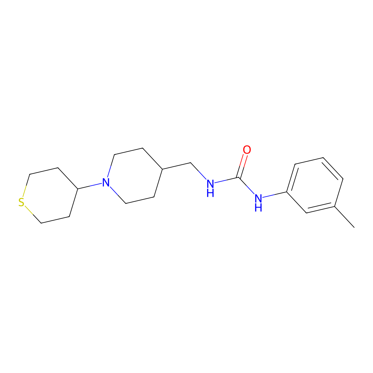 1-((1-(tetrahydro-2H-thiopyran-4-yl)piperidin-4-yl)methyl)-3-(m-tolyl)urea molecular structure, CAS 2034383-81-6