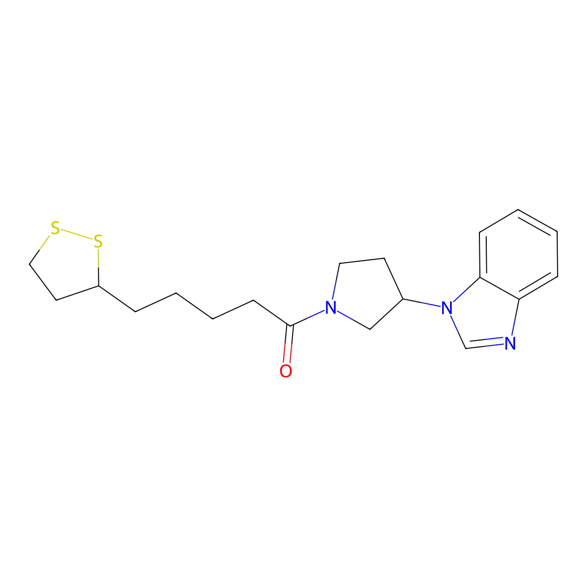 1-(3-(1H-benzo[d]imidazol-1-yl)pyrrolidin-1-yl)-5-(1,2-dithiolan-3-yl)pentan-1-one molecular structure, CAS 2034383-89-4