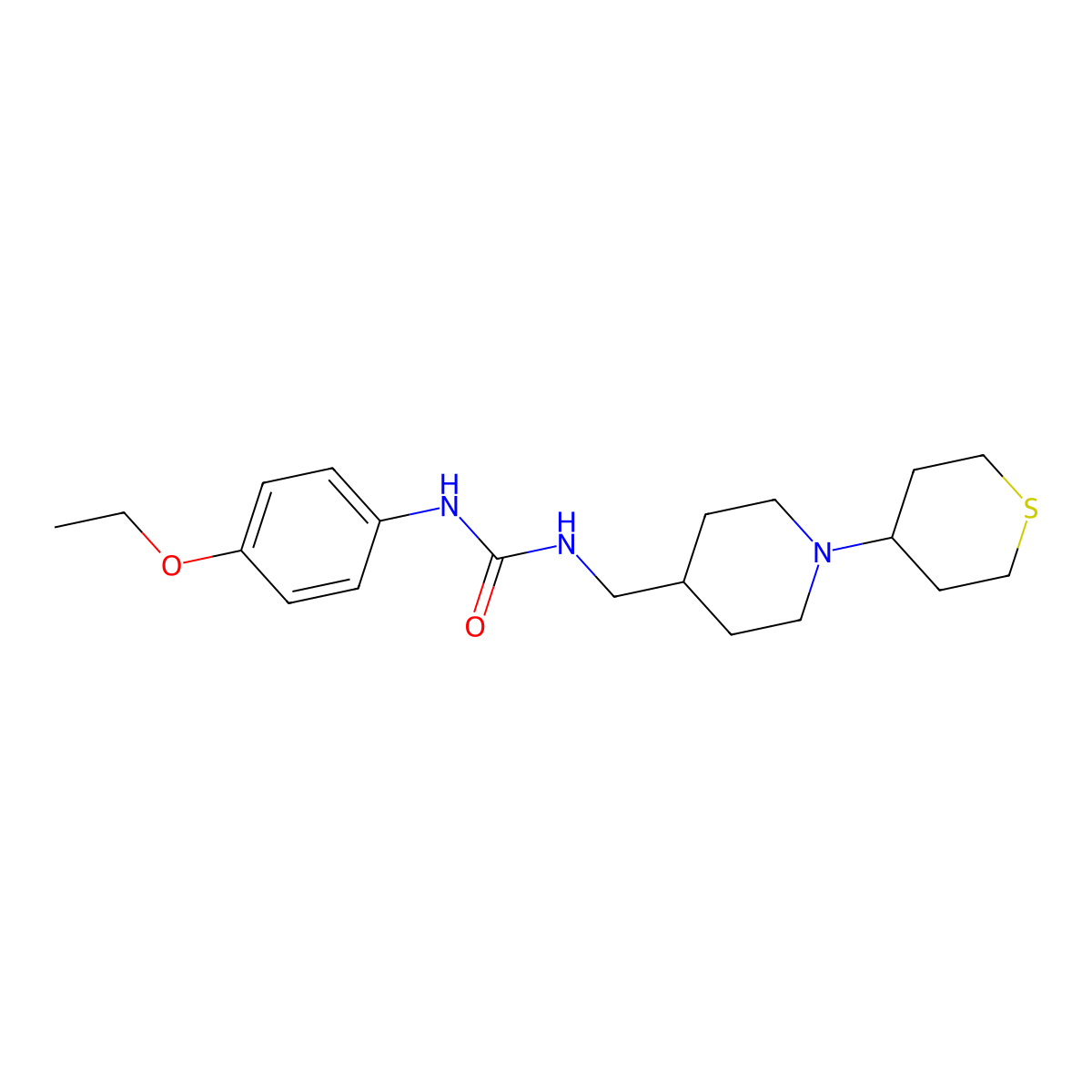 1-(4-ethoxyphenyl)-3-((1-(tetrahydro-2H-thiopyran-4-yl)piperidin-4-yl)methyl)urea molecular structure, CAS 2034383-90-7