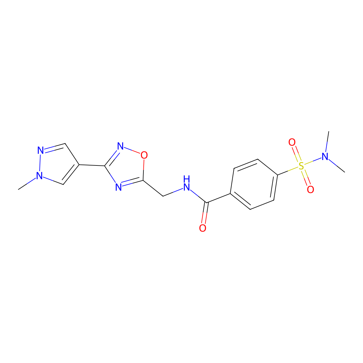 4-(N,N-dimethylsulfamoyl)-N-((3-(1-methyl-1H-pyrazol-4-yl)-1,2,4-oxadiazol-5-yl)methyl)benzamide molecular structure, CAS 2034383-95-2