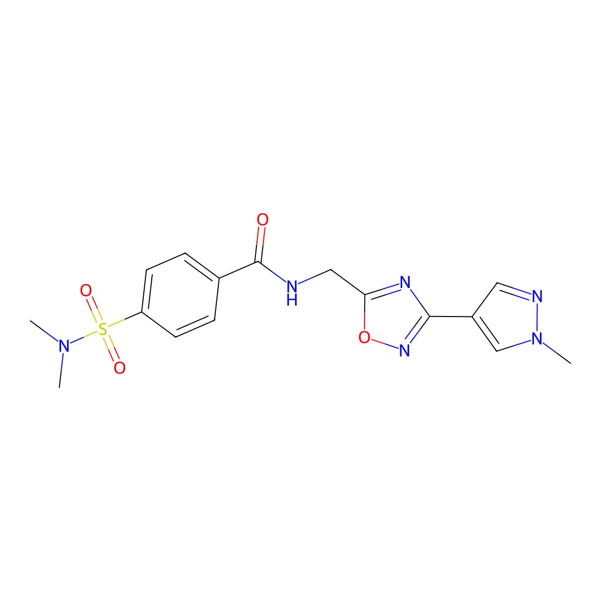 4-(N,N-dimethylsulfamoyl)-N-((3-(1-methyl-1H-pyrazol-4-yl)-1,2,4-oxadiazol-5-yl)methyl)benzamide molecular structure, CAS 2034383-95-2