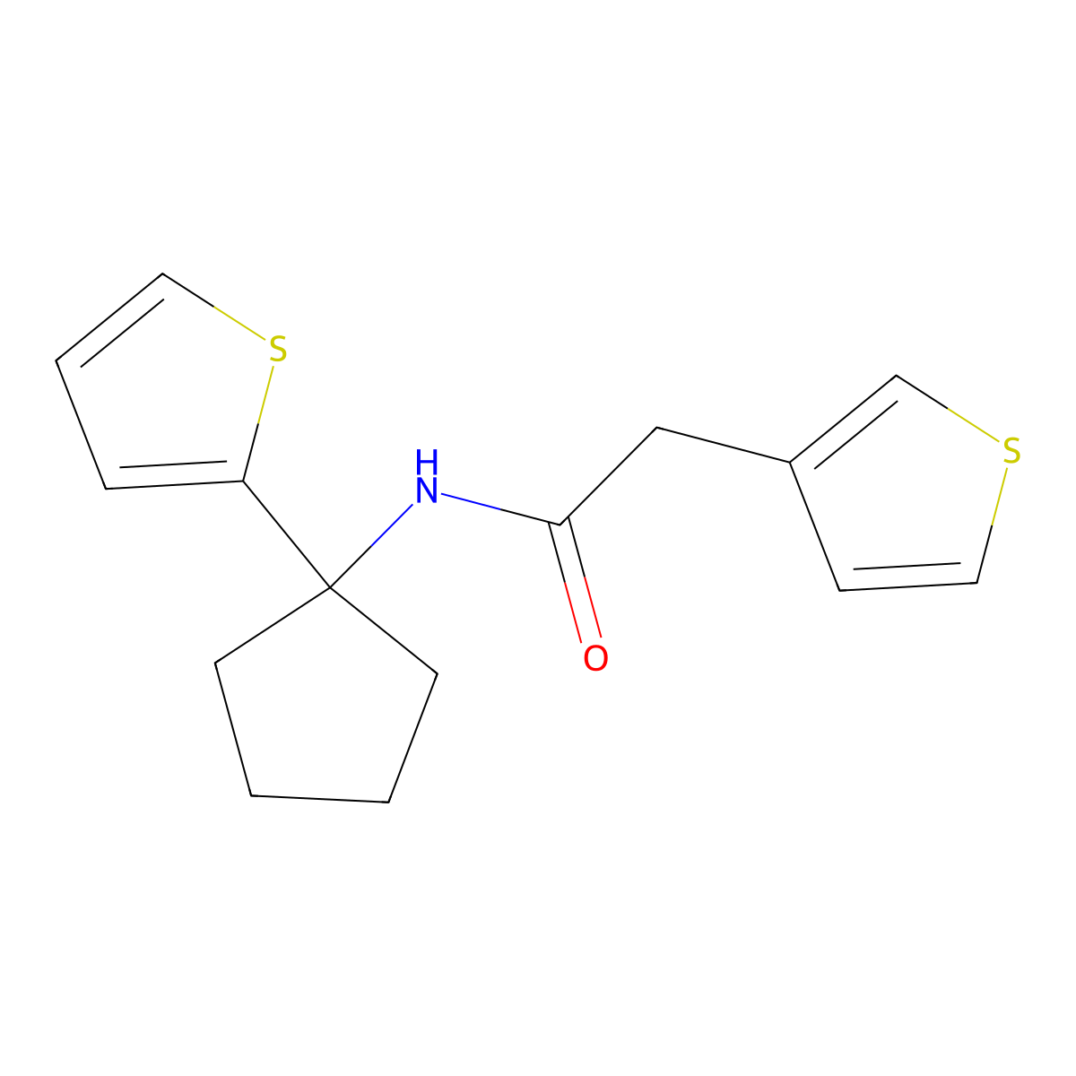 N-(1-(thiophen-2-yl)cyclopentyl)-2-(thiophen-3-yl)acetamide molecular structure, CAS 2034383-96-3