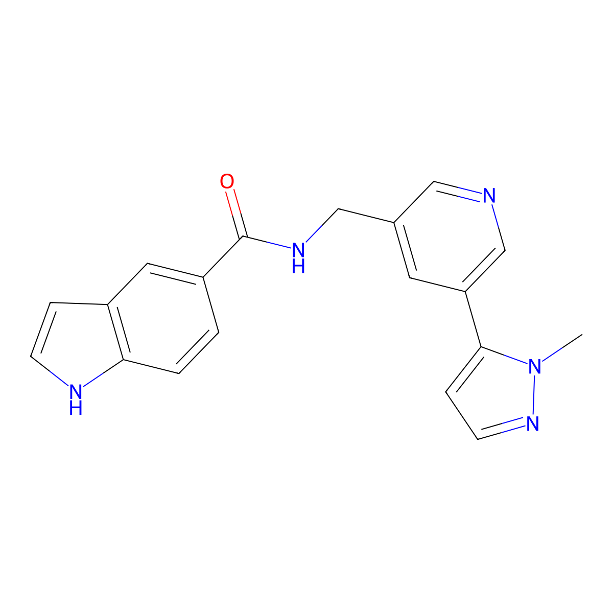 N-{[5-(1-methyl-1H-pyrazol-5-yl)pyridin-3-yl]methyl}-1H-indole-5-carboxamide molecular structure, CAS 2034384-22-8