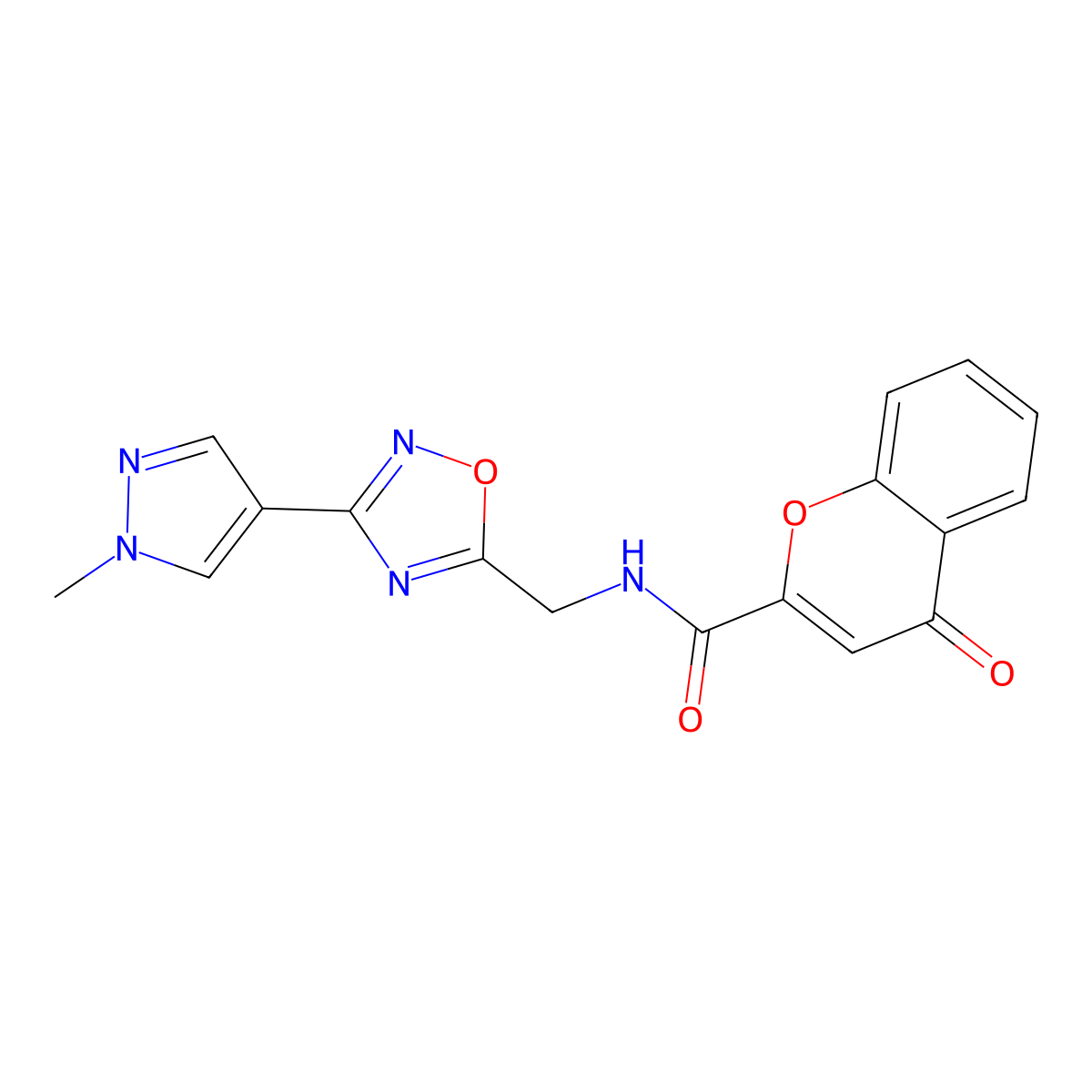 N-{[3-(1-methyl-1H-pyrazol-4-yl)-1,2,4-oxadiazol-5-yl]methyl}-4-oxo-4H-chromene-2-carboxamide molecular structure, CAS 2034384-23-9