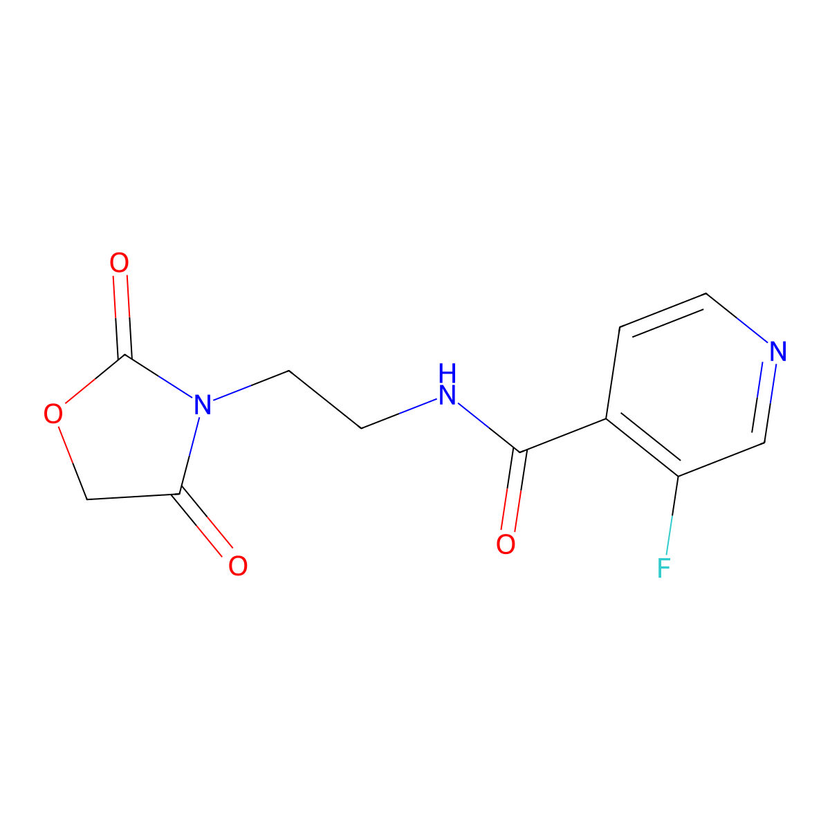 N-(2-(2,4-dioxooxazolidin-3-yl)ethyl)-3-fluoroisonicotinamide molecular structure, CAS 2034384-27-3