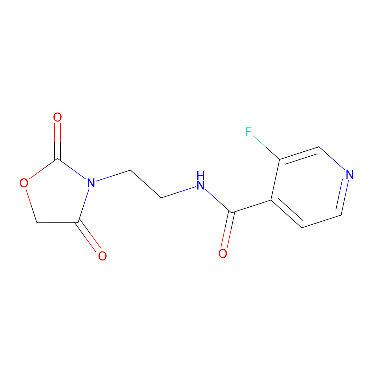 N-(2-(2,4-dioxooxazolidin-3-yl)ethyl)-3-fluoroisonicotinamide molecular structure, CAS 2034384-27-3