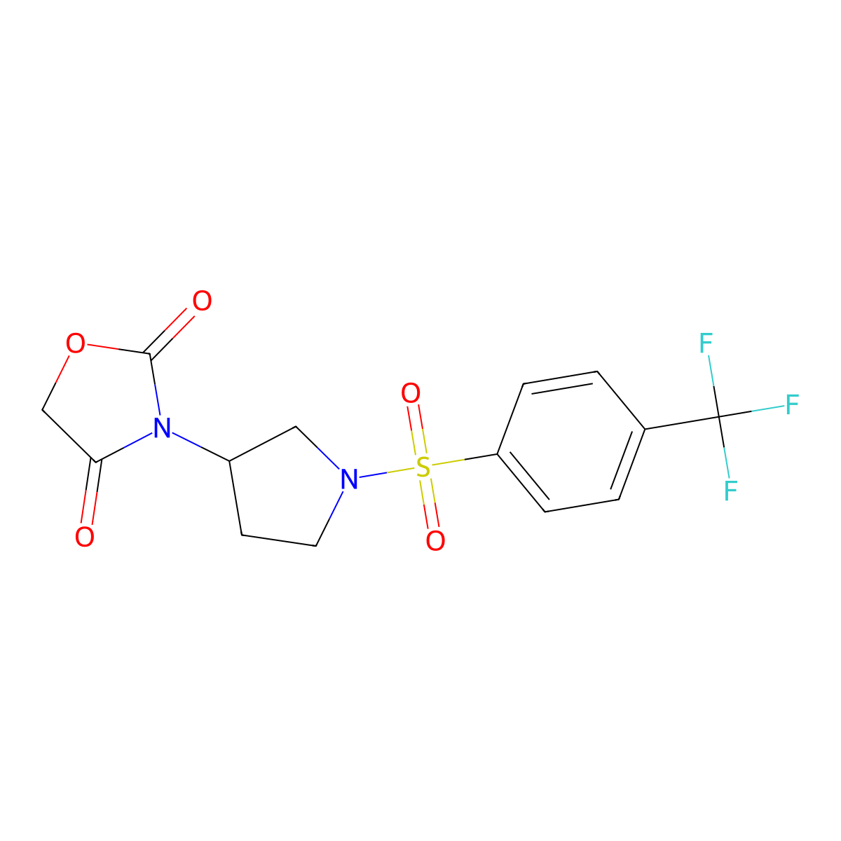 3-(1-((4-(Trifluoromethyl)phenyl)sulfonyl)pyrrolidin-3-yl)oxazolidine-2,4-dione molecular structure, CAS 2034384-28-4