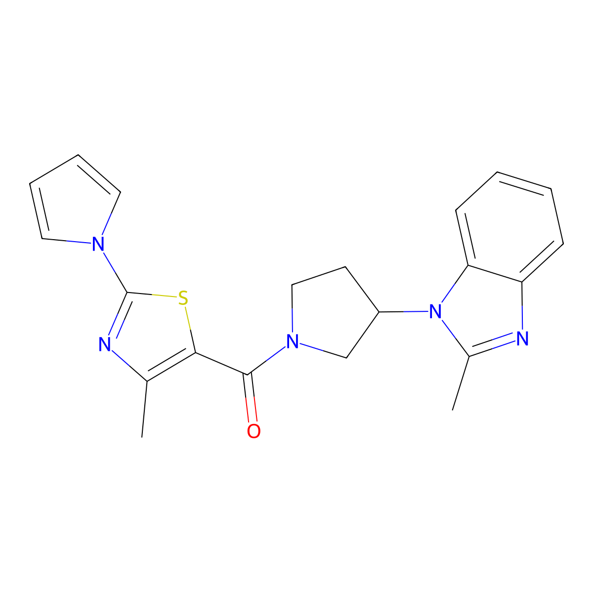(3-(2-methyl-1H-benzo[d]imidazol-1-yl)pyrrolidin-1-yl)(4-methyl-2-(1H-pyrrol-1-yl)thiazol-5-yl)methanone molecular structure, CAS 2034384-29-5