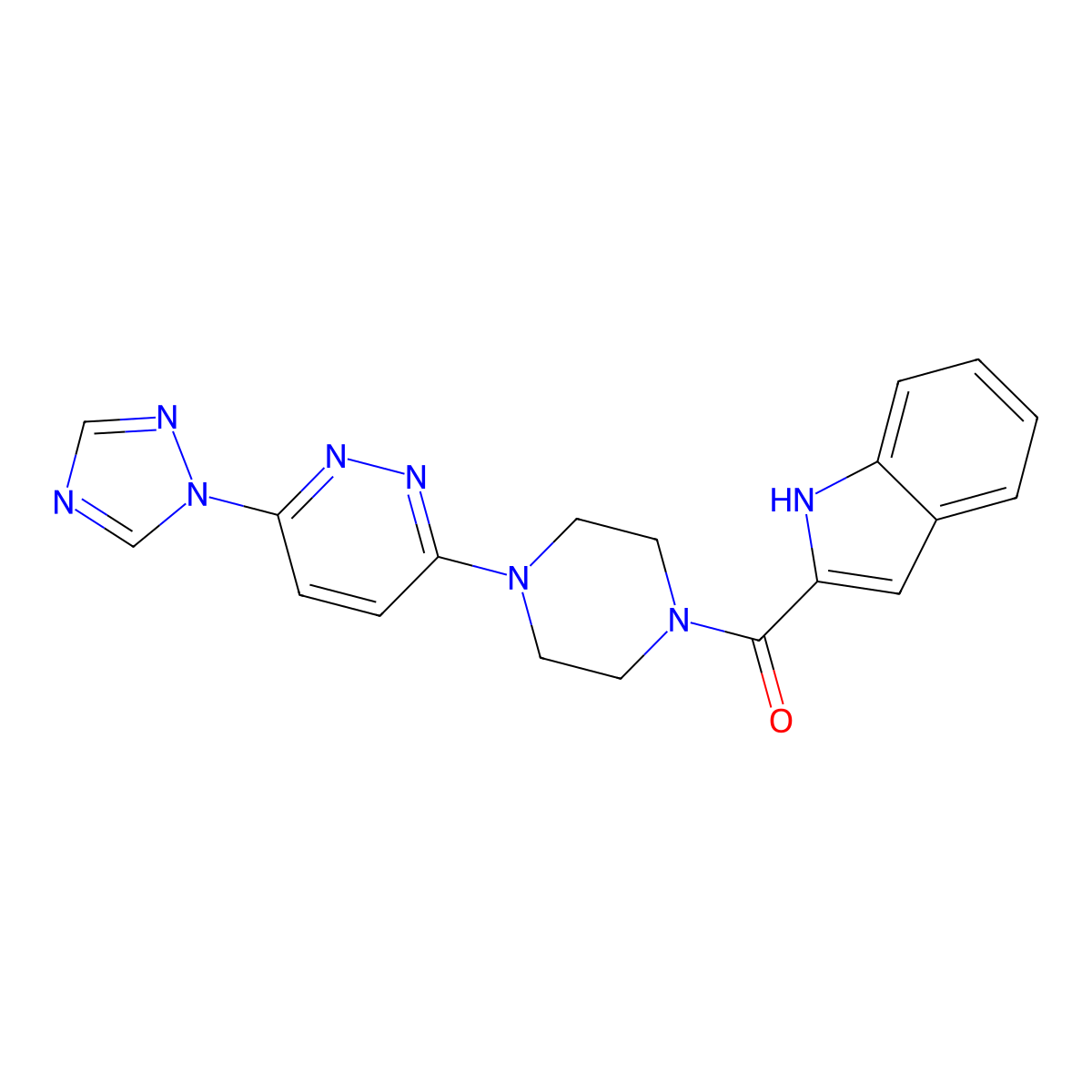 (4-(6-(1H-1,2,4-triazol-1-yl)pyridazin-3-yl)piperazin-1-yl)(1H-indol-2-yl)methanone molecular structure, CAS 2034384-44-4