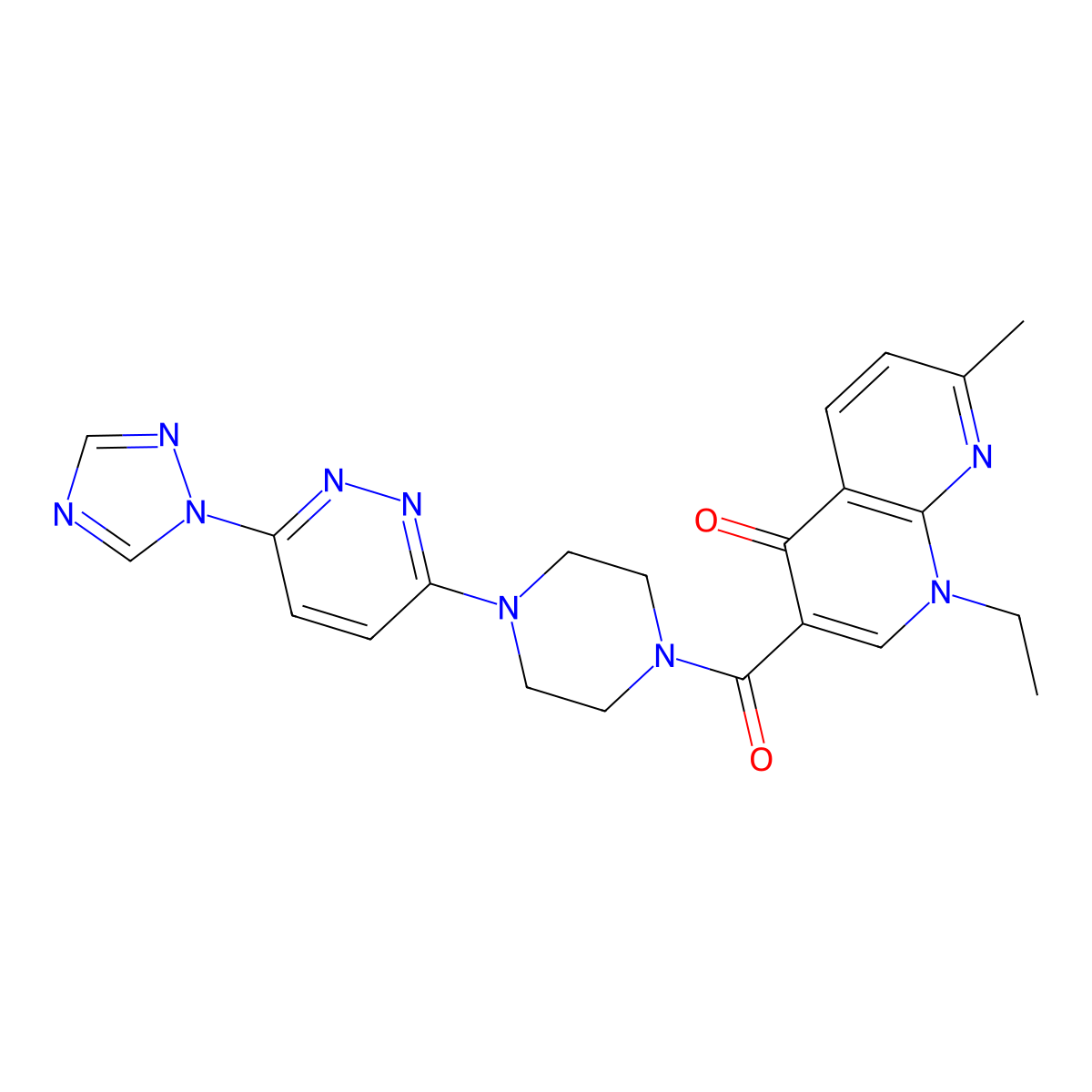 3-(4-(6-(1H-1,2,4-triazol-1-yl)pyridazin-3-yl)piperazine-1-carbonyl)-1-ethyl-7-methyl-1,8-naphthyridin-4(1H)-one molecular structure, CAS 2034384-62-6