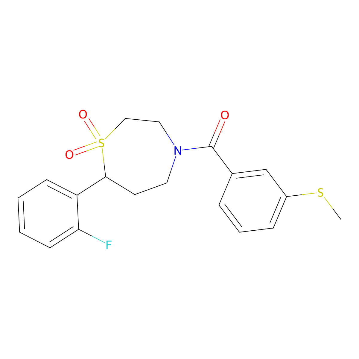 7-(2-Fluorophenyl)-4-[3-(methylsulfanyl)benzoyl]-1lambda6,4-thiazepane-1,1-dione molecular structure, CAS 2034384-64-8