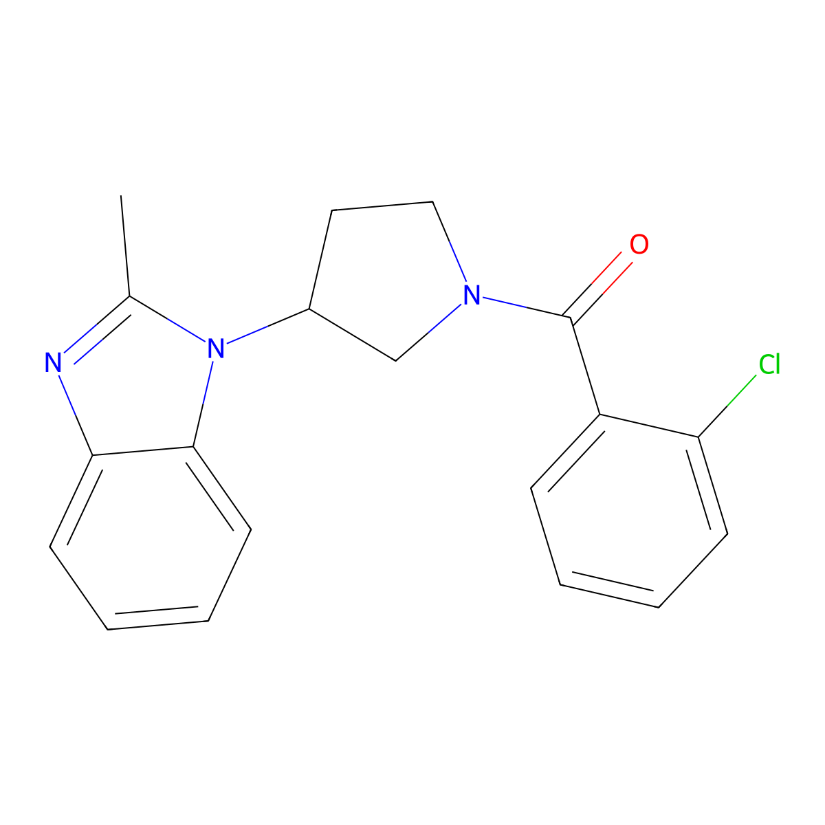 (2-chlorophenyl)(3-(2-methyl-1H-benzo[d]imidazol-1-yl)pyrrolidin-1-yl)methanone molecular structure, CAS 2034384-65-9