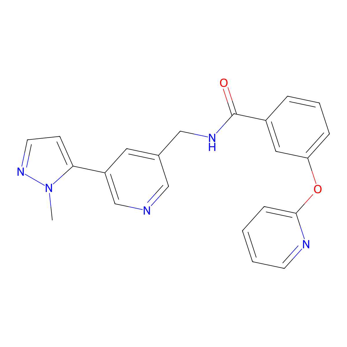 N-{[5-(1-methyl-1H-pyrazol-5-yl)pyridin-3-yl]methyl}-3-(pyridin-2-yloxy)benzamide molecular structure, CAS 2034384-66-0