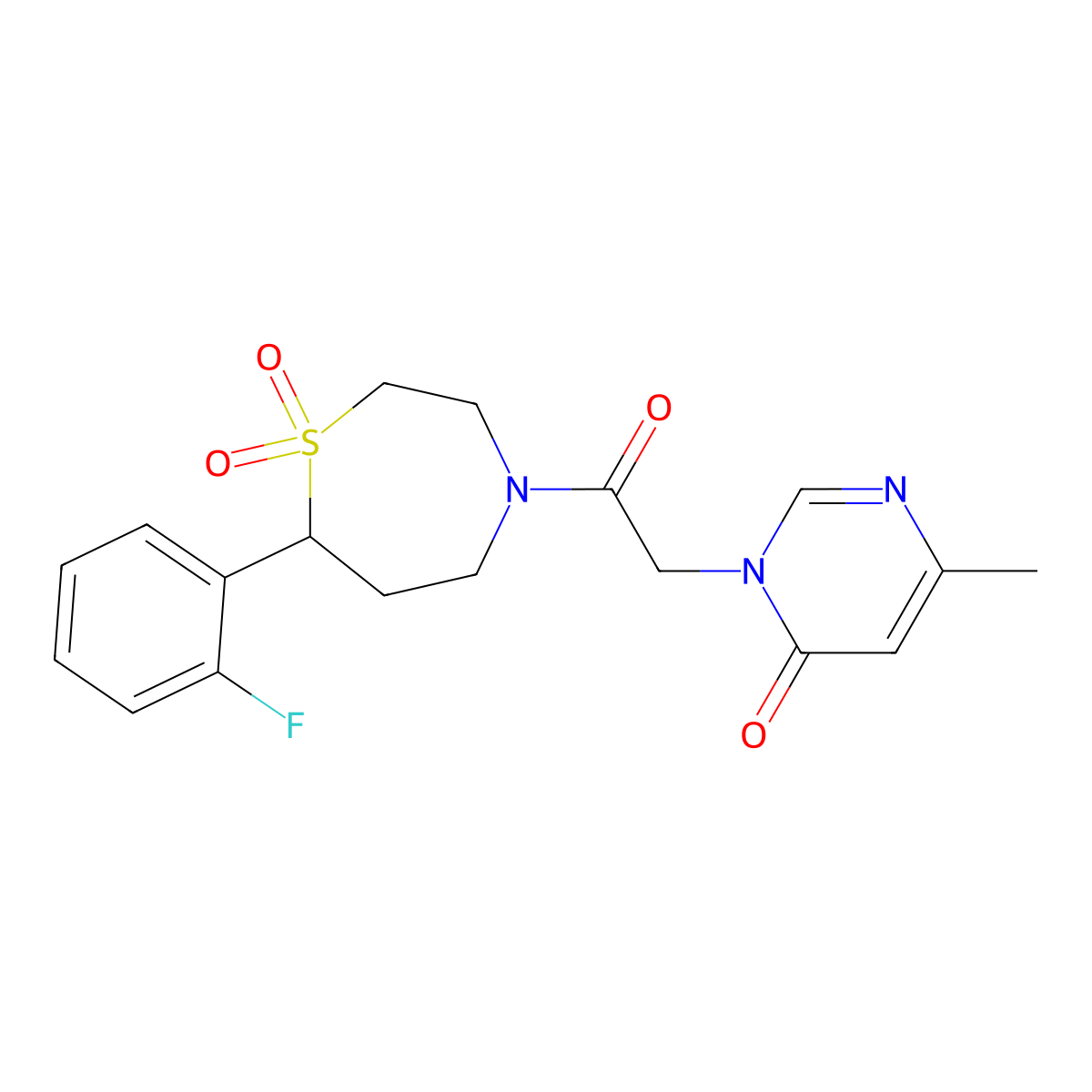 3-(2-(7-(2-fluorophenyl)-1,1-dioxido-1,4-thiazepan-4-yl)-2-oxoethyl)-6-methylpyrimidin-4(3H)-one molecular structure, CAS 2034384-75-1
