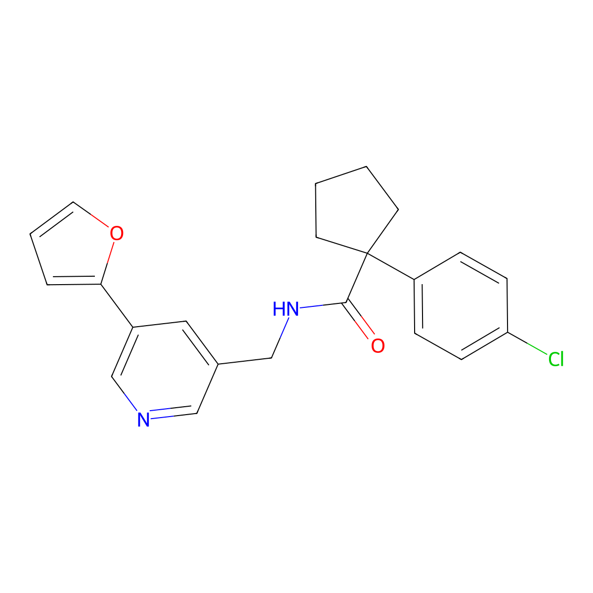 1-(4-chlorophenyl)-N-((5-(furan-2-yl)pyridin-3-yl)methyl)cyclopentanecarboxamide molecular structure, CAS 2034384-77-3