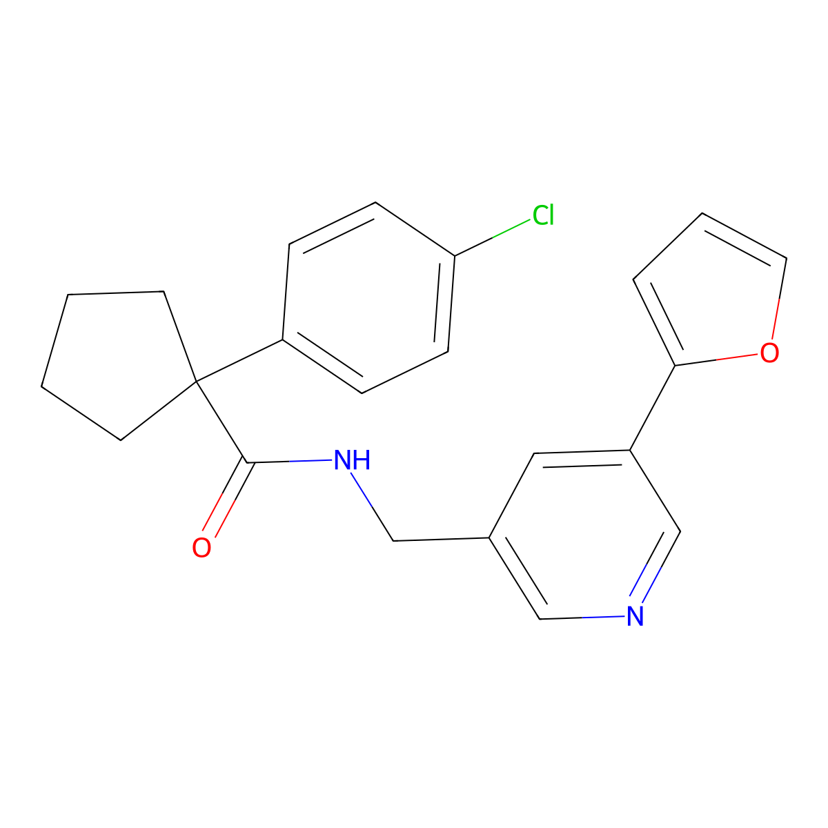 1-(4-chlorophenyl)-N-((5-(furan-2-yl)pyridin-3-yl)methyl)cyclopentanecarboxamide molecular structure, CAS 2034384-77-3