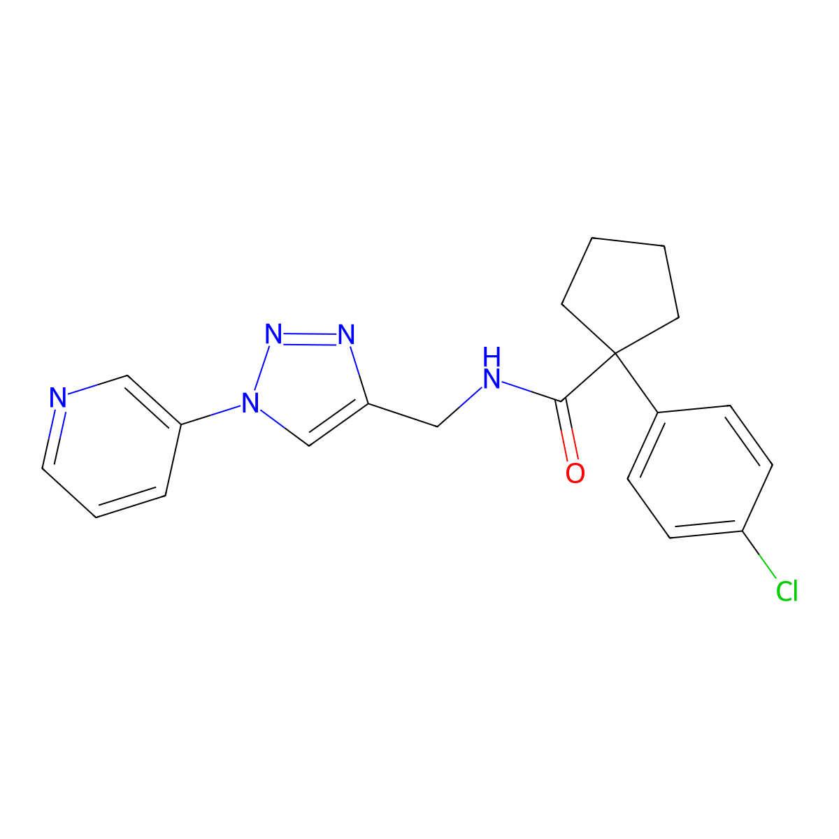1-(4-chlorophenyl)-N-((1-(pyridin-3-yl)-1H-1,2,3-triazol-4-yl)methyl)cyclopentanecarboxamide molecular structure, CAS 2034384-86-4