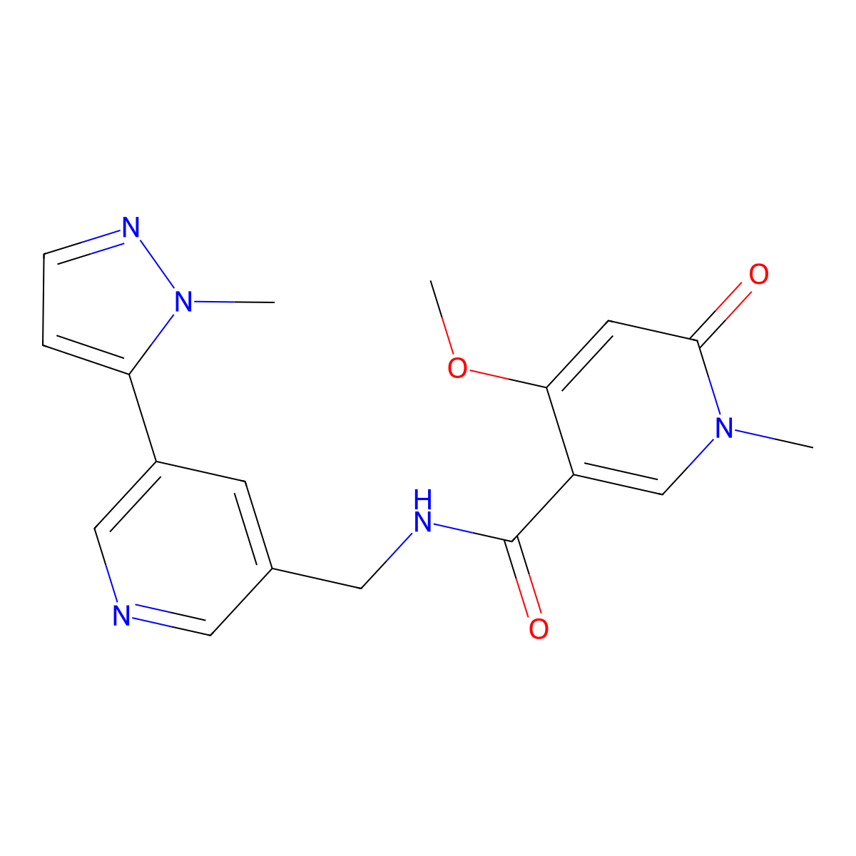 4-methoxy-1-methyl-N-((5-(1-methyl-1H-pyrazol-5-yl)pyridin-3-yl)methyl)-6-oxo-1,6-dihydropyridine-3-carboxamide molecular structure, CAS 2034384-87-5