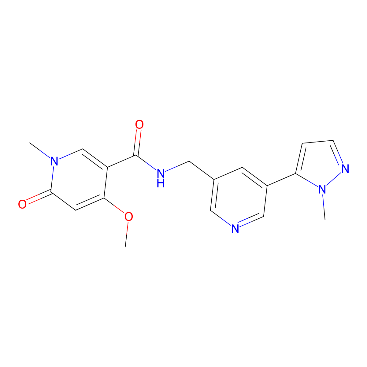 4-methoxy-1-methyl-N-((5-(1-methyl-1H-pyrazol-5-yl)pyridin-3-yl)methyl)-6-oxo-1,6-dihydropyridine-3-carboxamide molecular structure, CAS 2034384-87-5