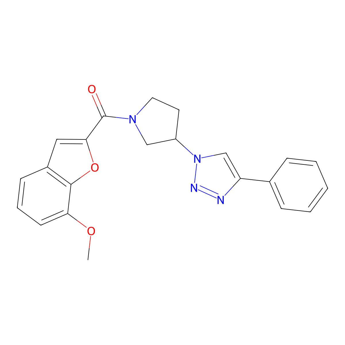 (7-methoxybenzofuran-2-yl)(3-(4-phenyl-1H-1,2,3-triazol-1-yl)pyrrolidin-1-yl)methanone molecular structure, CAS 2034384-88-6