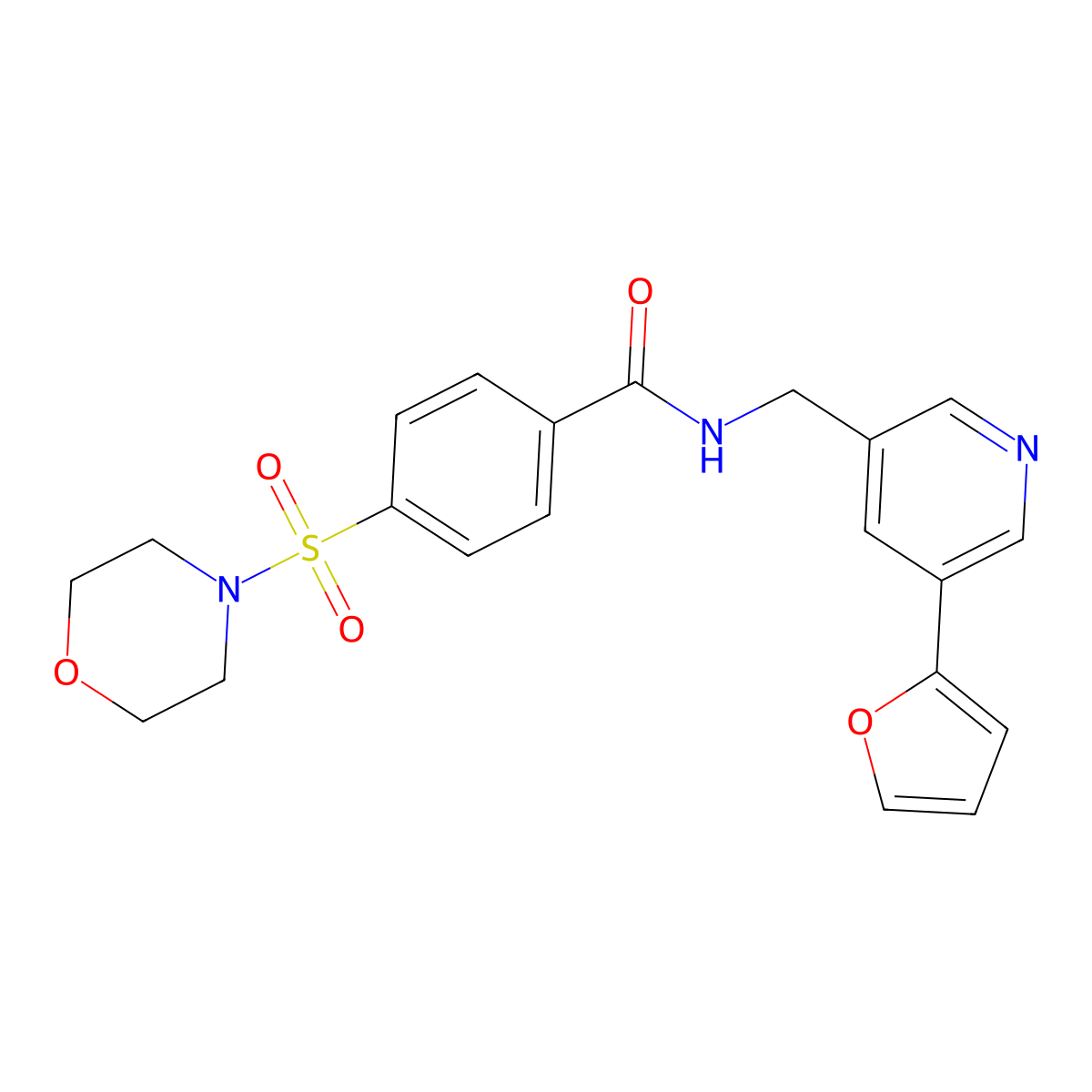 N-((5-(furan-2-yl)pyridin-3-yl)methyl)-4-(morpholinosulfonyl)benzamide molecular structure, CAS 2034384-89-7