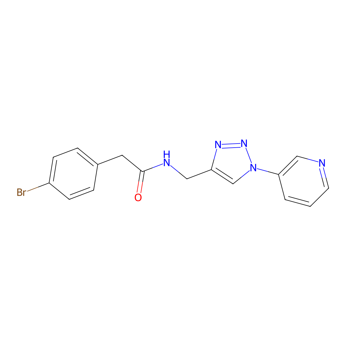 2-(4-bromophenyl)-N-((1-(pyridin-3-yl)-1H-1,2,3-triazol-4-yl)methyl)acetamide molecular structure, CAS 2034385-04-9