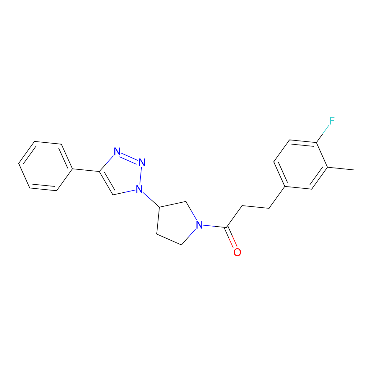 3-(4-fluoro-3-methylphenyl)-1-(3-(4-phenyl-1H-1,2,3-triazol-1-yl)pyrrolidin-1-yl)propan-1-one molecular structure, CAS 2034385-06-1