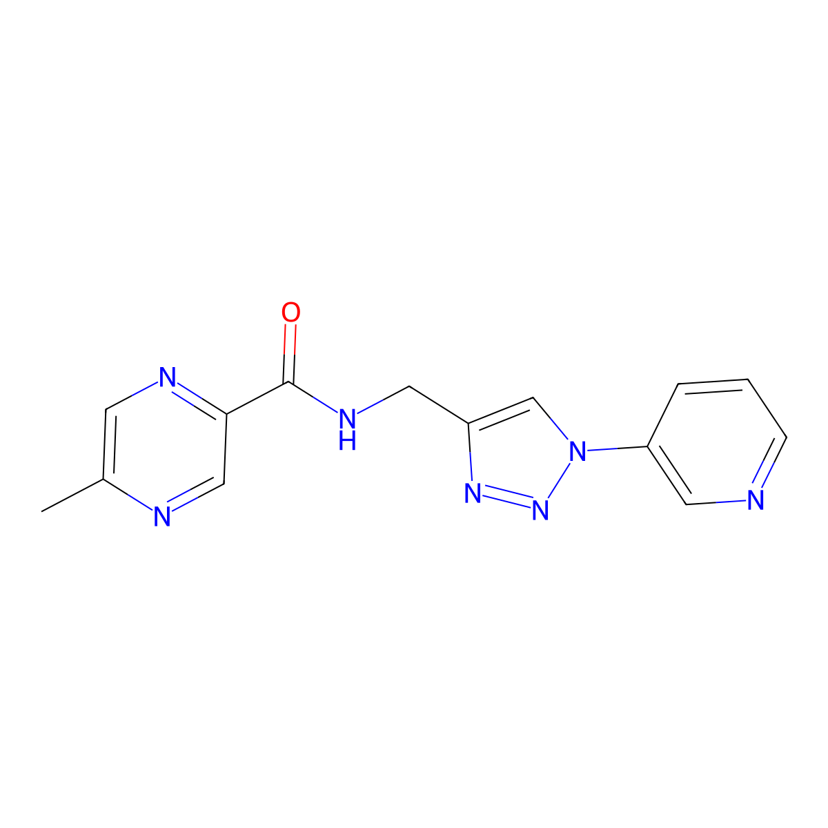 5-methyl-N-{[1-(pyridin-3-yl)-1H-1,2,3-triazol-4-yl]methyl}pyrazine-2-carboxamide molecular structure, CAS 2034385-10-7