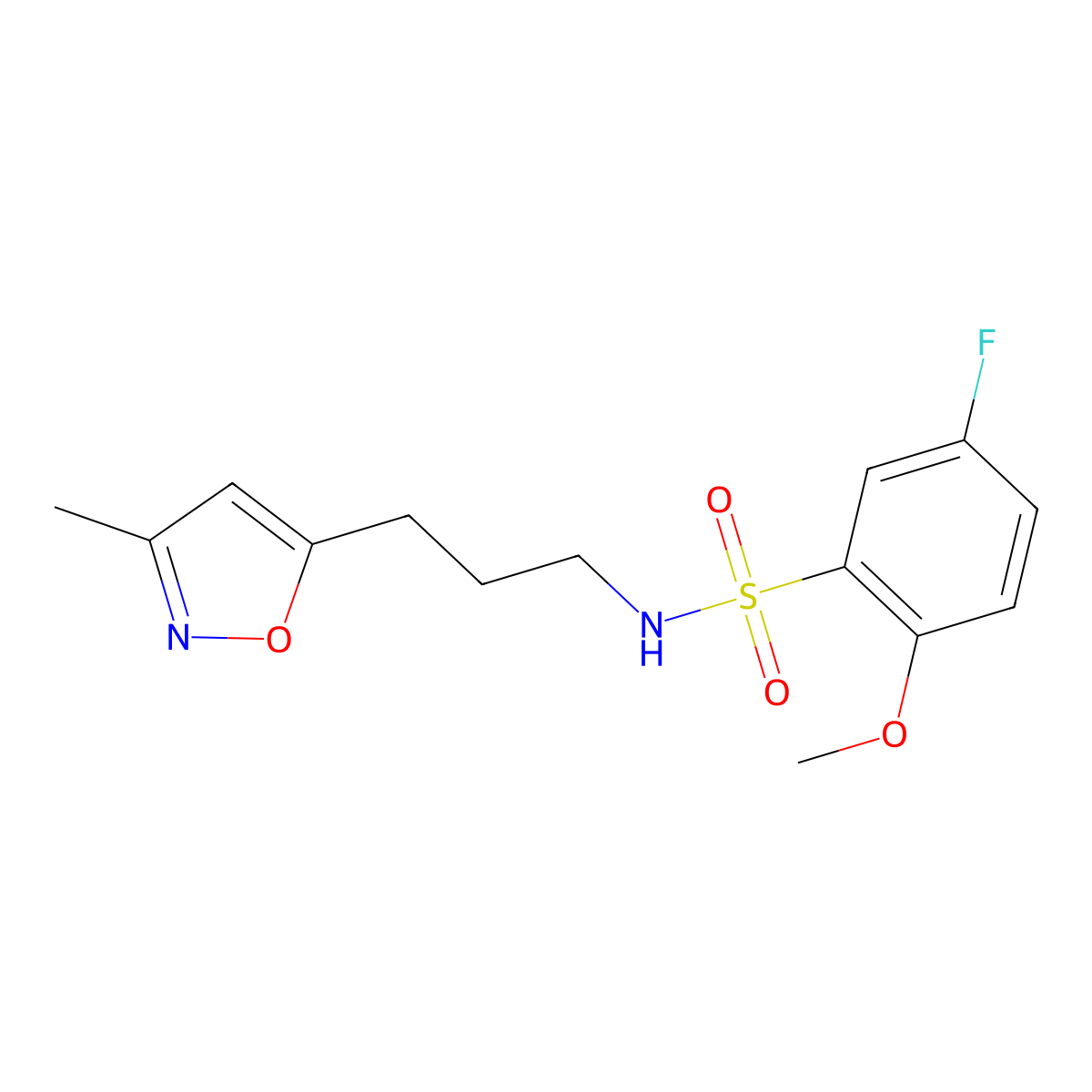5-fluoro-2-methoxy-N-(3-(3-methylisoxazol-5-yl)propyl)benzenesulfonamide molecular structure, CAS 2034385-15-2