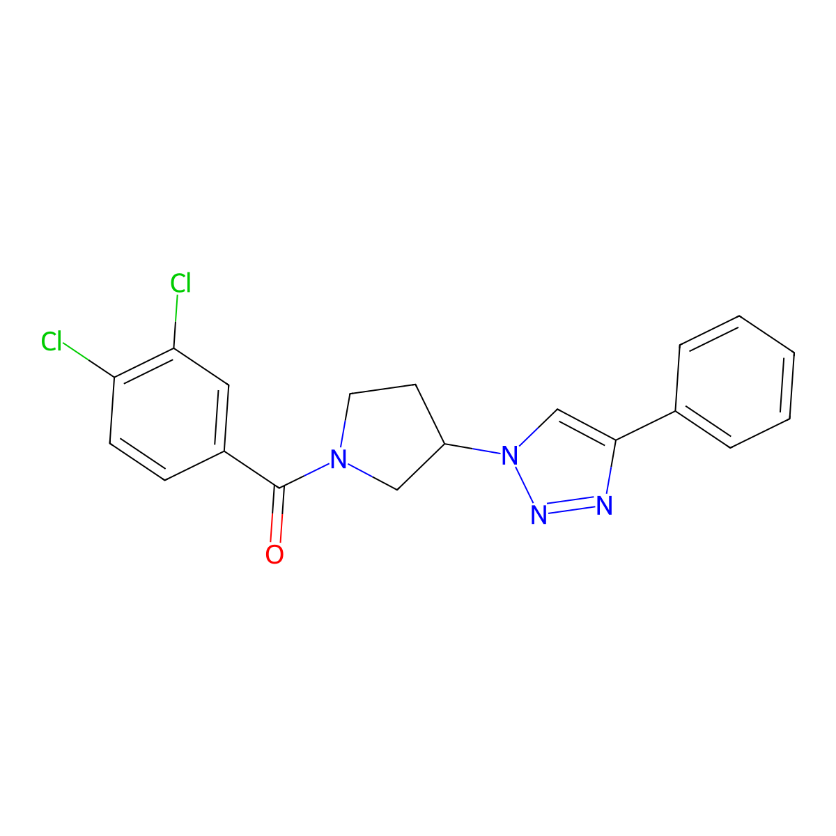 (3,4-dichlorophenyl)(3-(4-phenyl-1H-1,2,3-triazol-1-yl)pyrrolidin-1-yl)methanone molecular structure, CAS 2034385-16-3