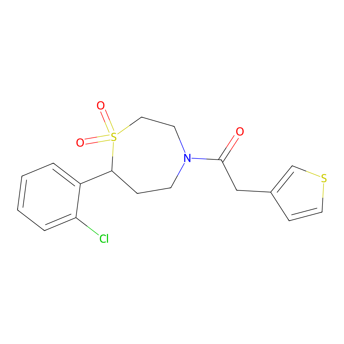 1-(7-(2-Chlorophenyl)-1,1-dioxido-1,4-thiazepan-4-yl)-2-(thiophen-3-yl)ethanone molecular structure, CAS 2034385-20-9
