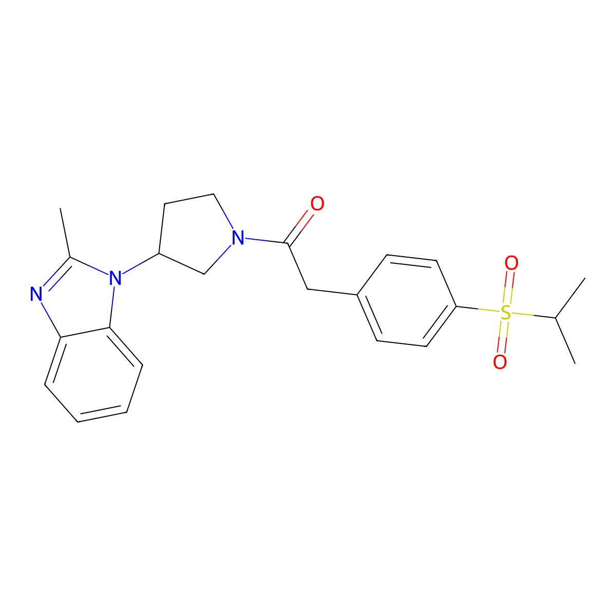 2-(4-(isopropylsulfonyl)phenyl)-1-(3-(2-methyl-1H-benzo[d]imidazol-1-yl)pyrrolidin-1-yl)ethanone molecular structure, CAS 2034385-27-6