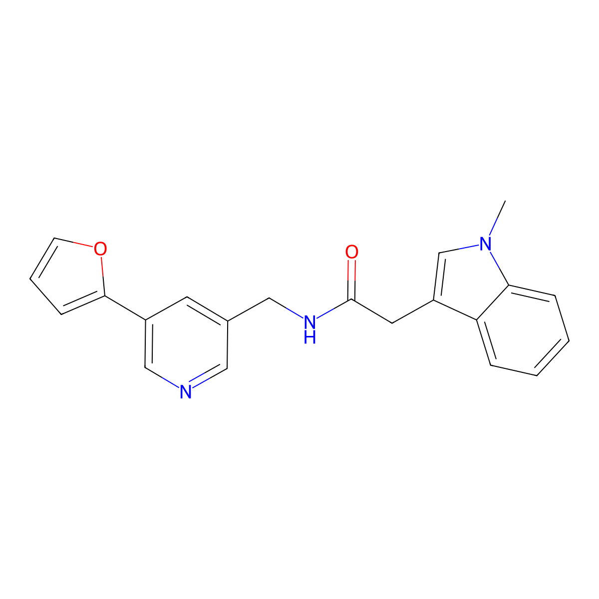 N-((5-(furan-2-yl)pyridin-3-yl)methyl)-2-(1-methyl-1H-indol-3-yl)acetamide molecular structure, CAS 2034385-33-4