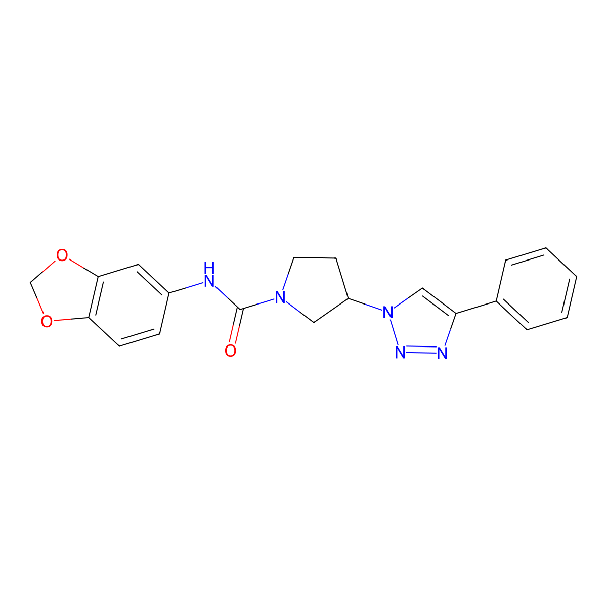 N-(benzo[d][1,3]dioxol-5-yl)-3-(4-phenyl-1H-1,2,3-triazol-1-yl)pyrrolidine-1-carboxamide molecular structure, CAS 2034385-41-4