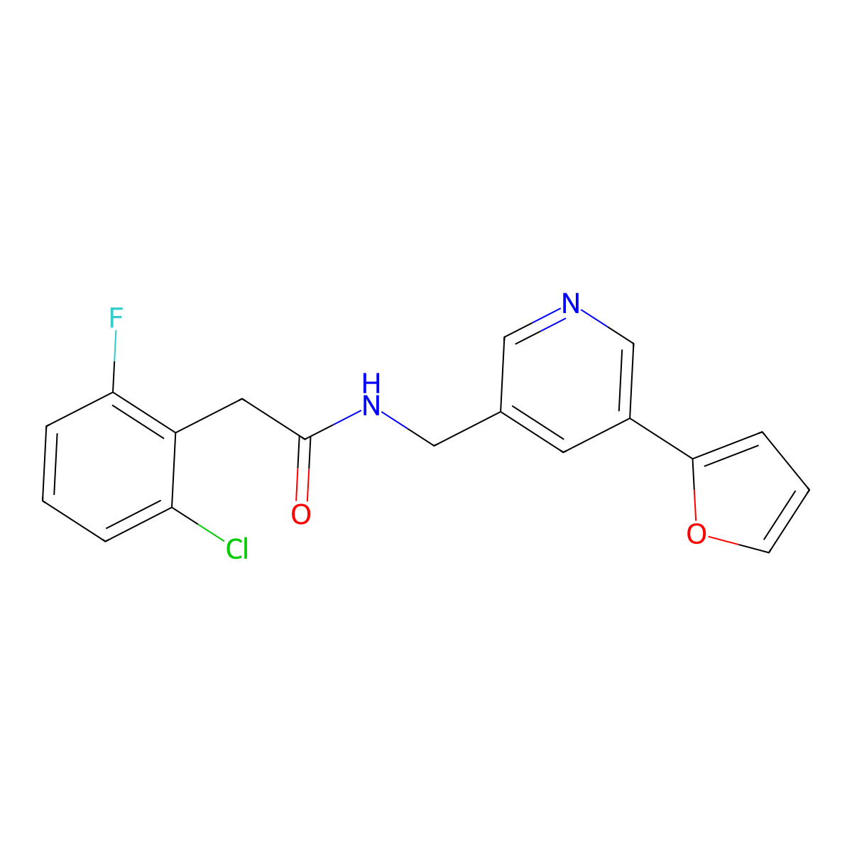 2-(2-chloro-6-fluorophenyl)-N-{[5-(furan-2-yl)pyridin-3-yl]methyl}acetamide molecular structure, CAS 2034385-43-6
