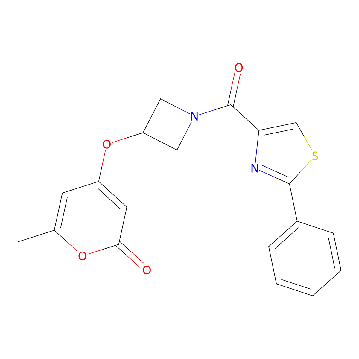 6-methyl-4-((1-(2-phenylthiazole-4-carbonyl)azetidin-3-yl)oxy)-2H-pyran-2-one molecular structure, CAS 2034385-47-0