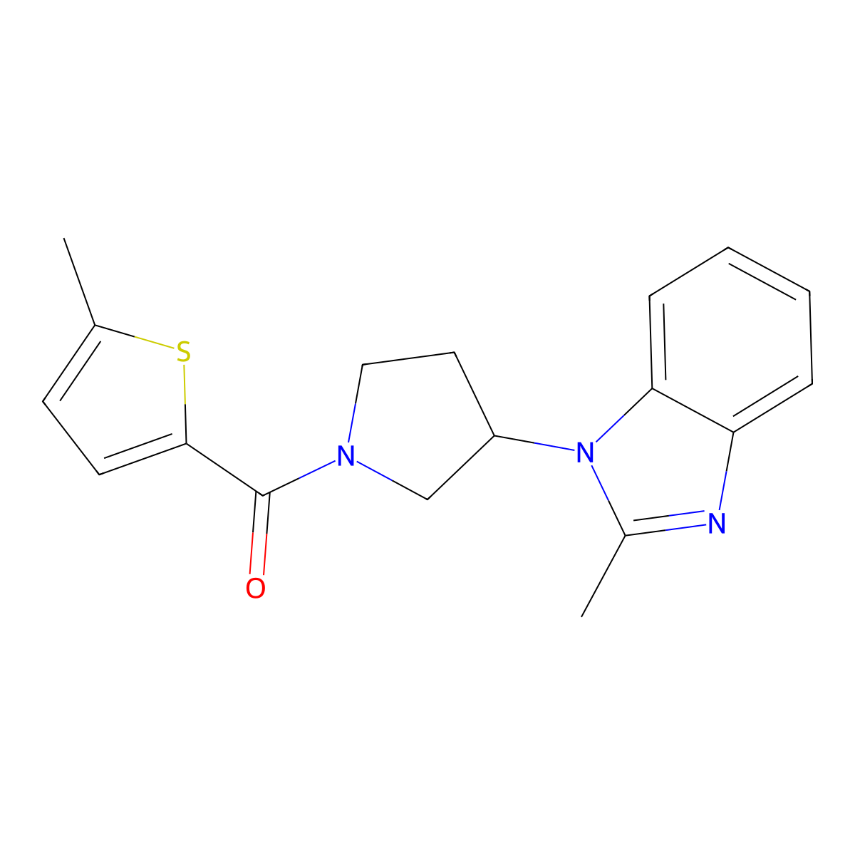 (3-(2-methyl-1H-benzo[d]imidazol-1-yl)pyrrolidin-1-yl)(5-methylthiophen-2-yl)methanone molecular structure, CAS 2034385-52-7