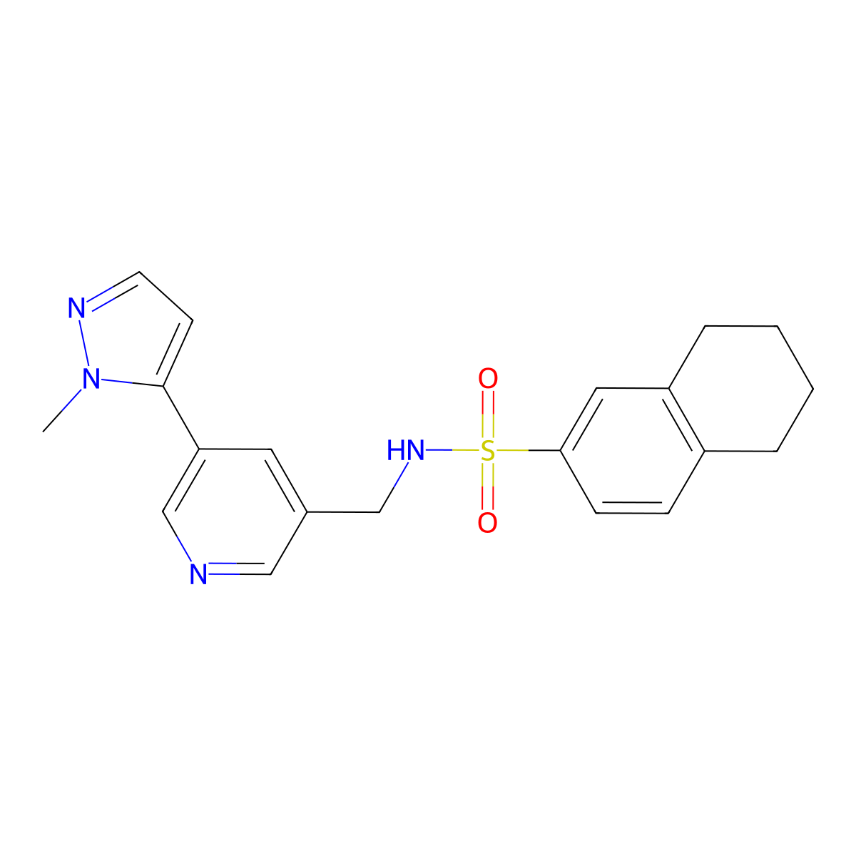 N-{[5-(1-methyl-1H-pyrazol-5-yl)pyridin-3-yl]methyl}-5,6,7,8-tetrahydronaphthalene-2-sulfonamide molecular structure, CAS 2034385-54-9
