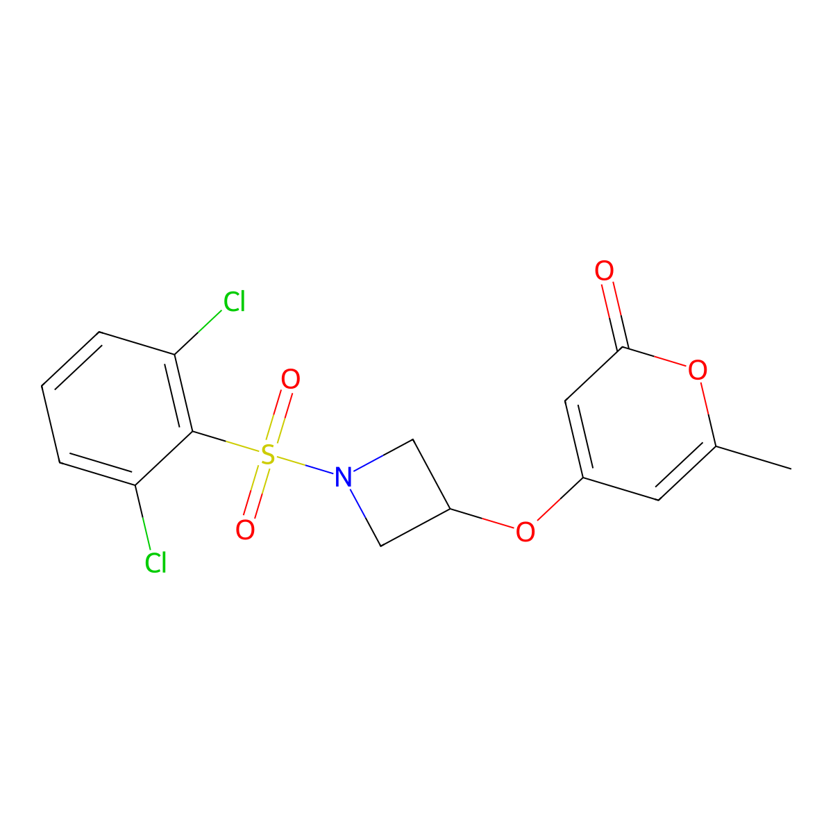 4-((1-((2,6-dichlorophenyl)sulfonyl)azetidin-3-yl)oxy)-6-methyl-2H-pyran-2-one molecular structure, CAS 2034385-56-1