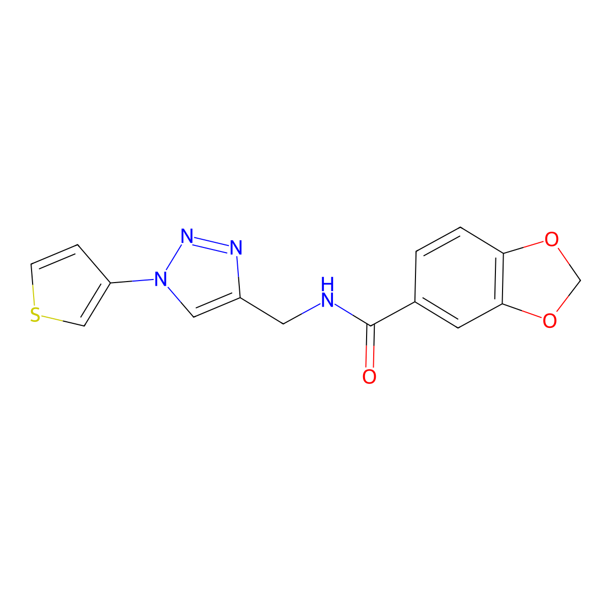 N-((1-(thiophen-3-yl)-1H-1,2,3-triazol-4-yl)methyl)benzo[d][1,3]dioxole-5-carboxamide molecular structure, CAS 2034385-58-3