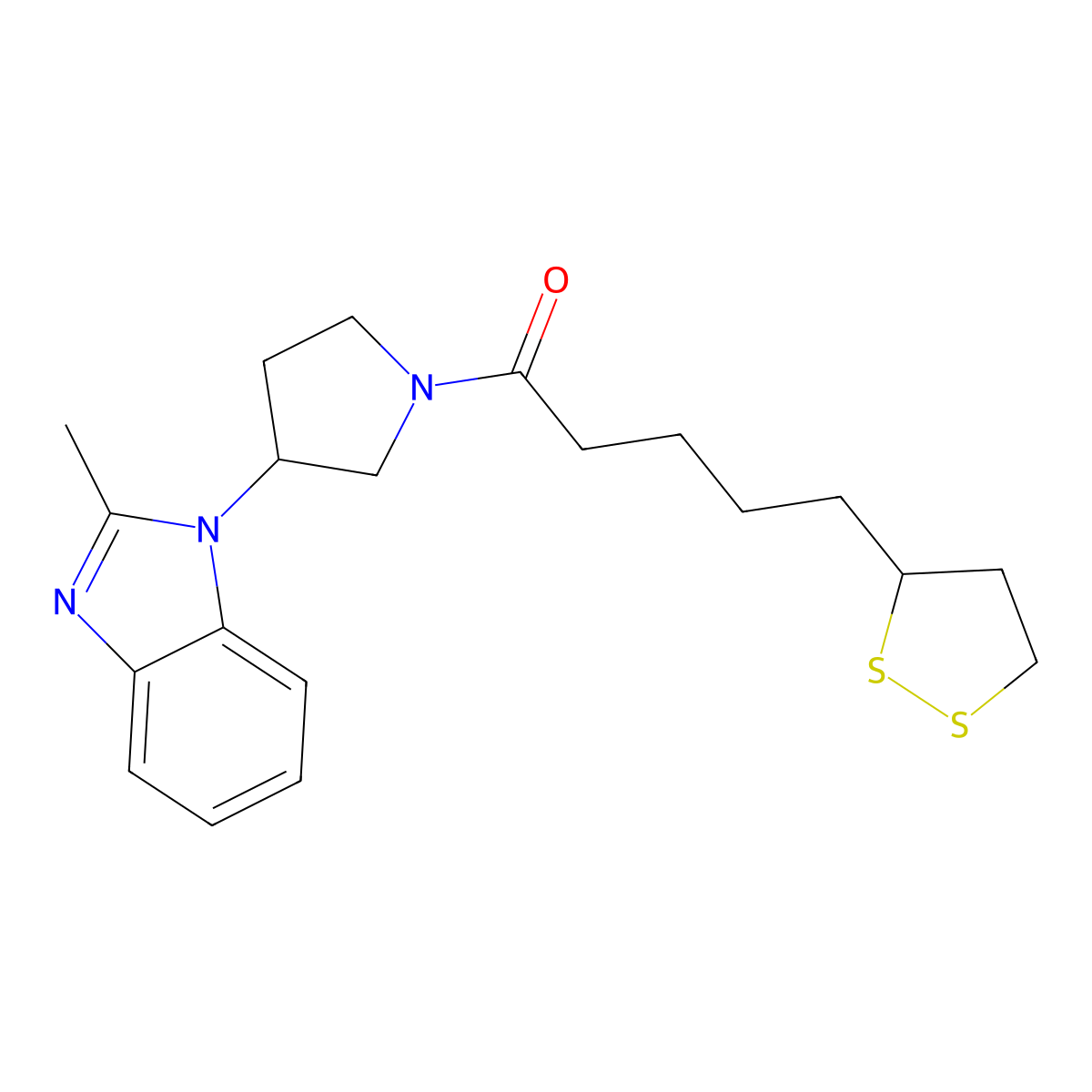 5-(1,2-dithiolan-3-yl)-1-(3-(2-methyl-1H-benzo[d]imidazol-1-yl)pyrrolidin-1-yl)pentan-1-one molecular structure, CAS 2034385-59-4