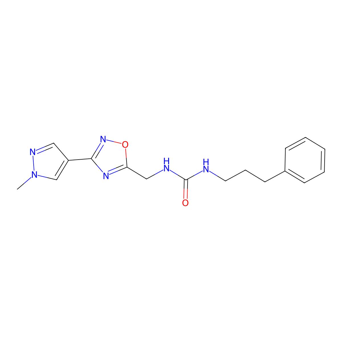1-((3-(1-methyl-1H-pyrazol-4-yl)-1,2,4-oxadiazol-5-yl)methyl)-3-(3-phenylpropyl)urea molecular structure, CAS 2034385-76-5
