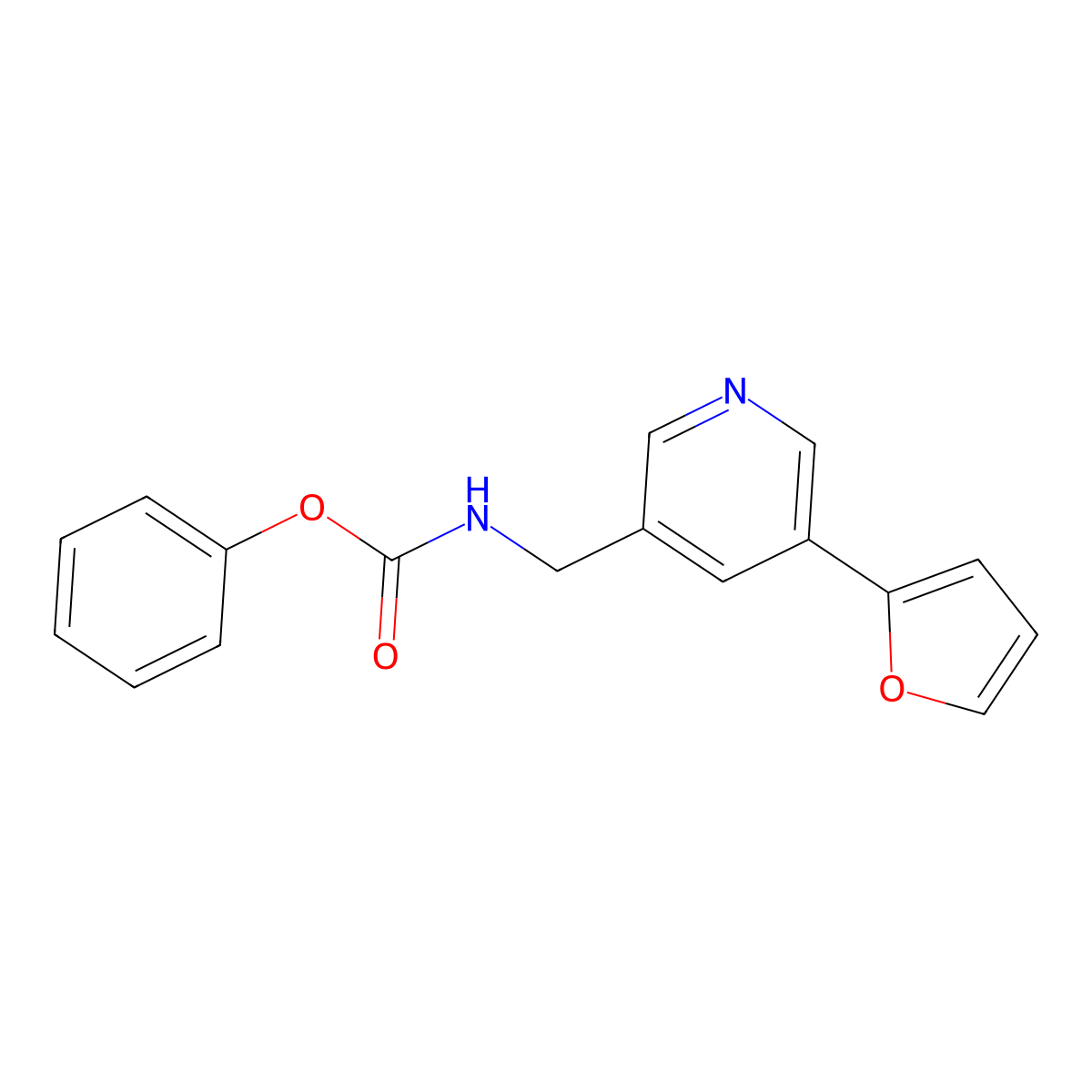 Phenyl ((5-(furan-2-yl)pyridin-3-yl)methyl)carbamate molecular structure, CAS 2034385-82-3