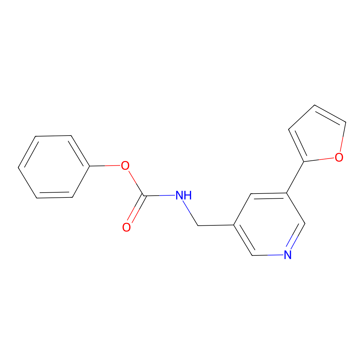Phenyl ((5-(furan-2-yl)pyridin-3-yl)methyl)carbamate molecular structure, CAS 2034385-82-3