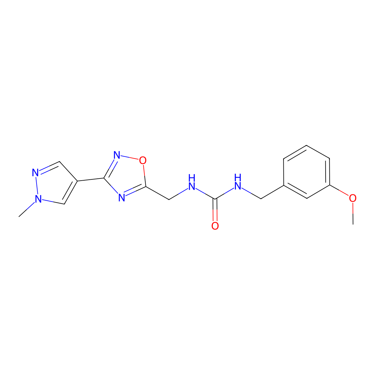 1-(3-methoxybenzyl)-3-((3-(1-methyl-1H-pyrazol-4-yl)-1,2,4-oxadiazol-5-yl)methyl)urea molecular structure, CAS 2034385-83-4
