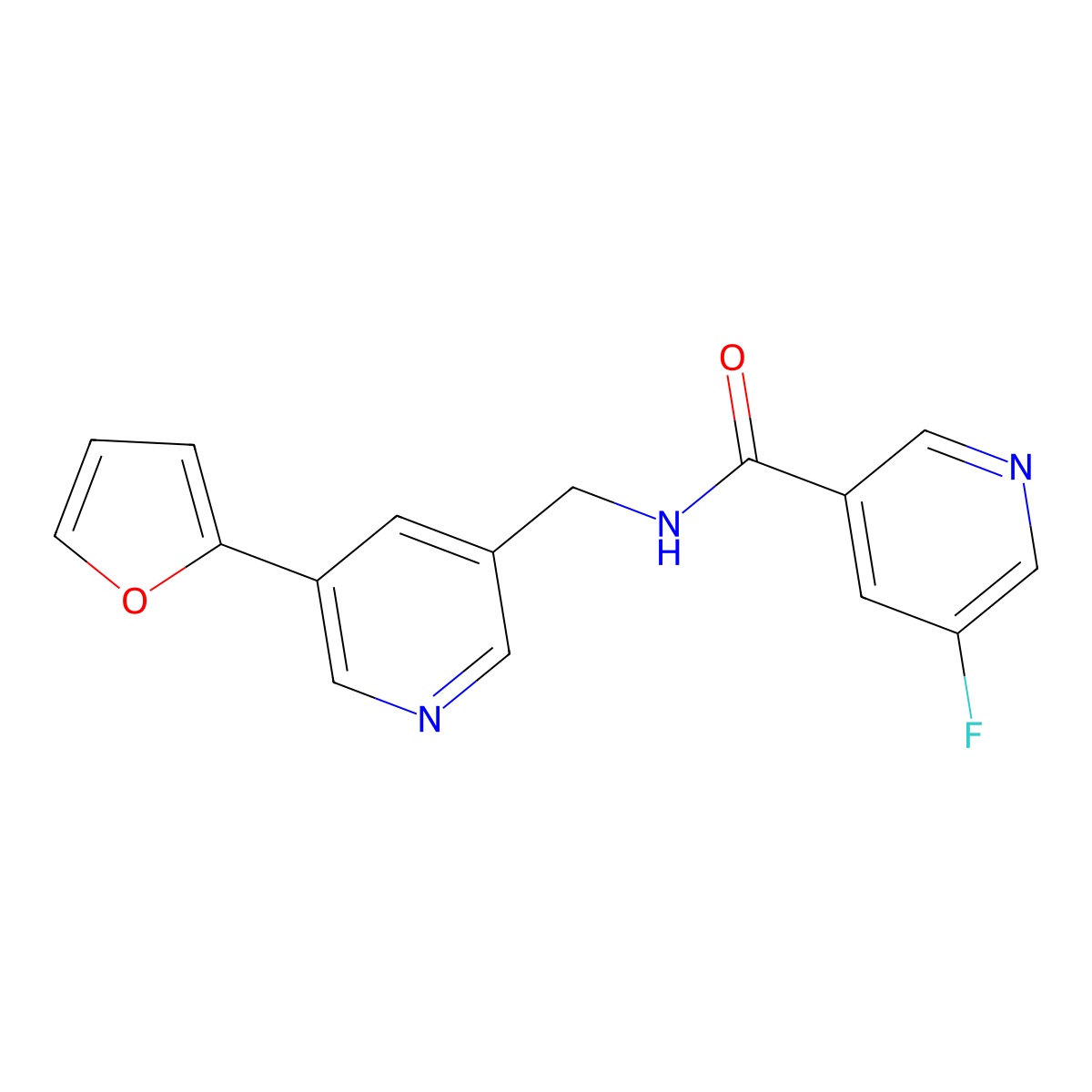 5-fluoro-N-((5-(furan-2-yl)pyridin-3-yl)methyl)nicotinamide molecular structure, CAS 2034385-91-4