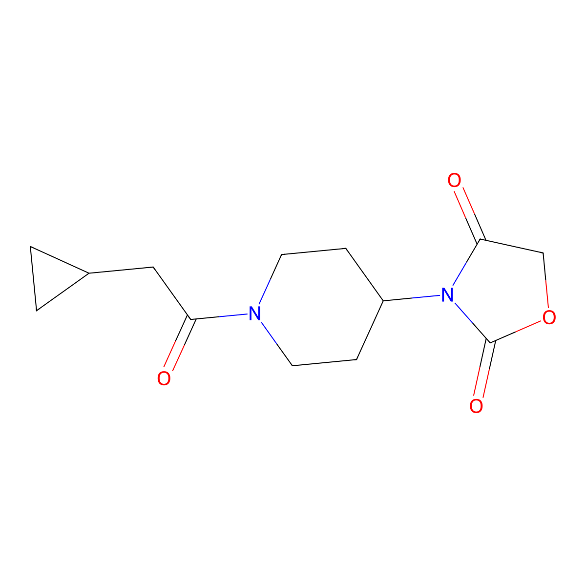 3-(1-(2-Cyclopropylacetyl)piperidin-4-yl)oxazolidine-2,4-dione molecular structure, CAS 2034385-92-5