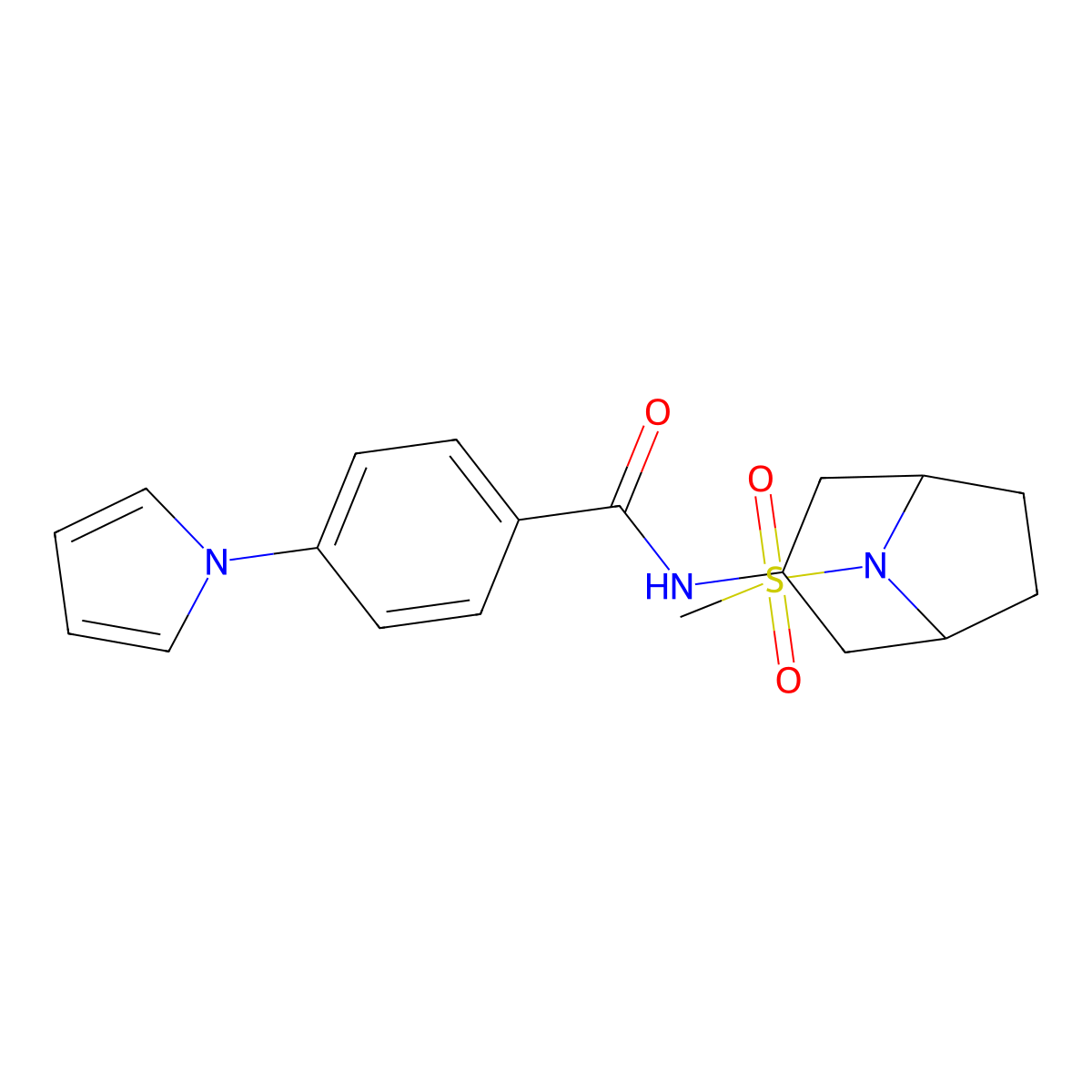 N-(8-(methylsulfonyl)-8-azabicyclo[3.2.1]octan-3-yl)-4-(1H-pyrrol-1-yl)benzamide molecular structure, CAS 2034385-96-9
