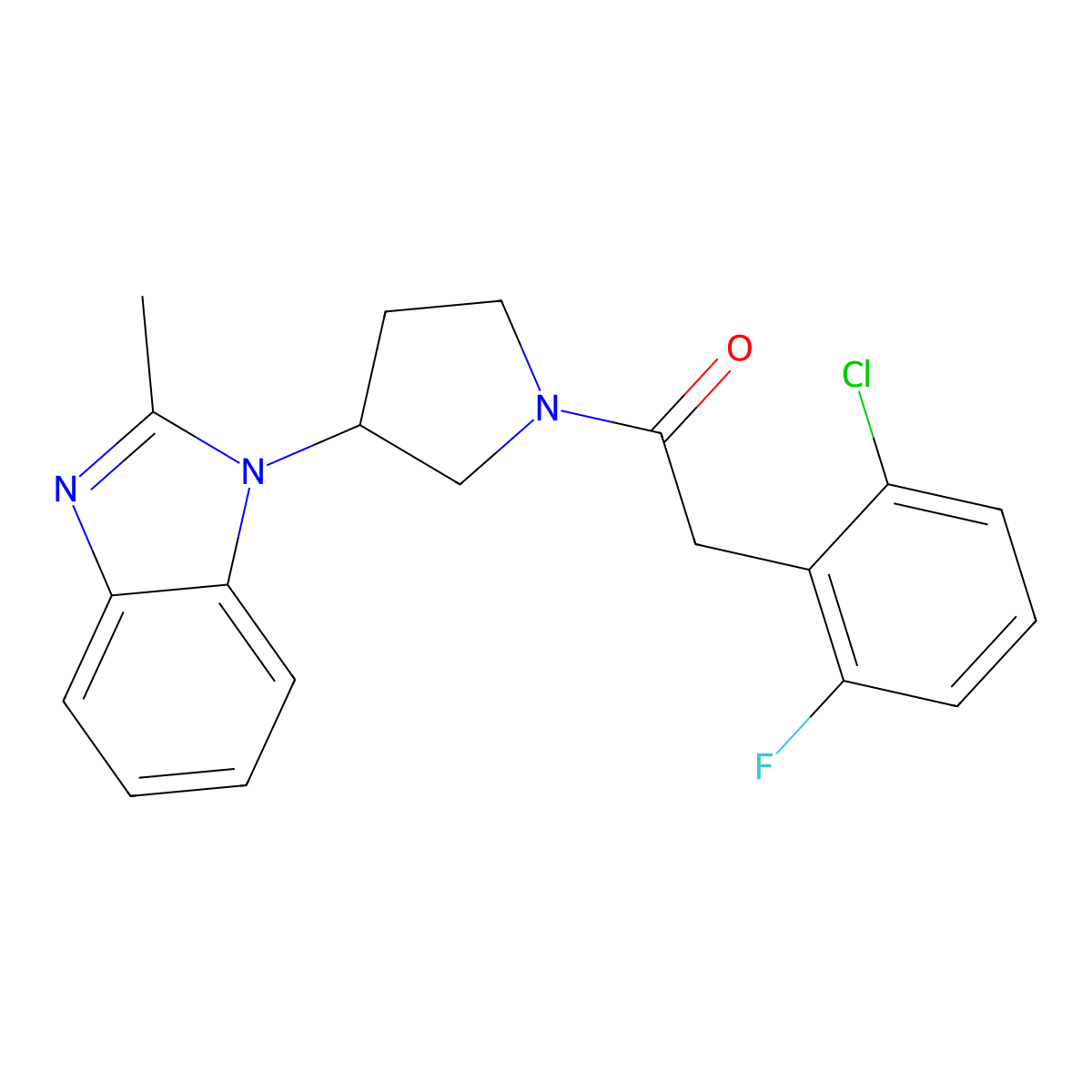 2-(2-chloro-6-fluorophenyl)-1-(3-(2-methyl-1H-benzo[d]imidazol-1-yl)pyrrolidin-1-yl)ethanone molecular structure, CAS 2034385-97-0