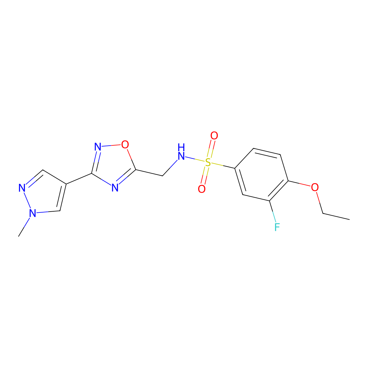 4-ethoxy-3-fluoro-N-((3-(1-methyl-1H-pyrazol-4-yl)-1,2,4-oxadiazol-5-yl)methyl)benzenesulfonamide molecular structure, CAS 2034386-02-0